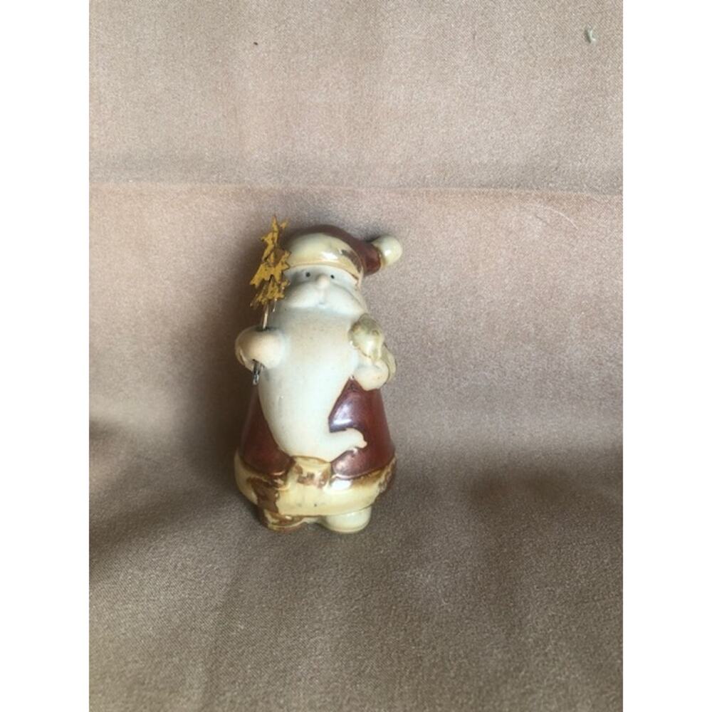 Small Folk Art Santa Ceramic Figure with Metal Tree